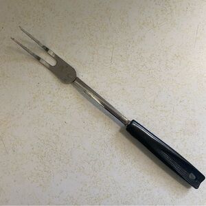 Vintage EKCO Chromium Solid Meat Utility Fork Black Handle 12 1/2"